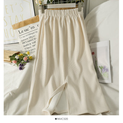 Hong Kong style retro high waist Plush thickened warm knee length skirt  2573