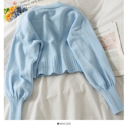 Sweater female small short two button long sleeve sweater  1880