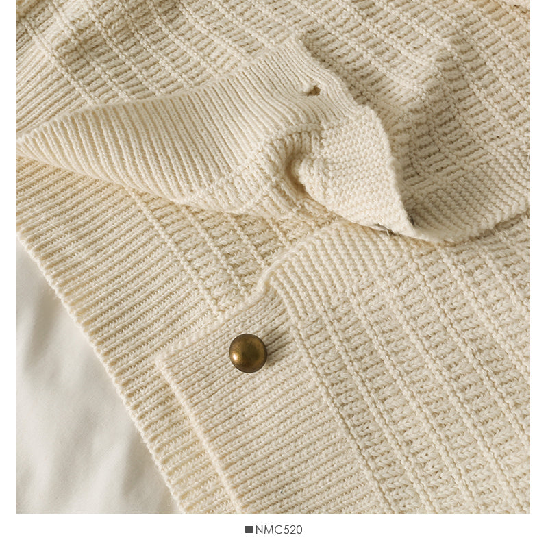 Vintage Lapel long sleeve single breasted cardigan loose sweater  1743