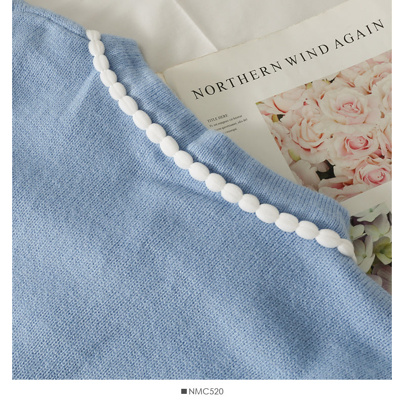 Sweet little fresh stripe single breasted crew neck thin sweater  1810