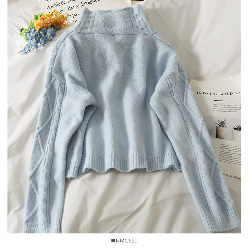 Plaid linen Lapel Long Sleeve Sweater Top  1897