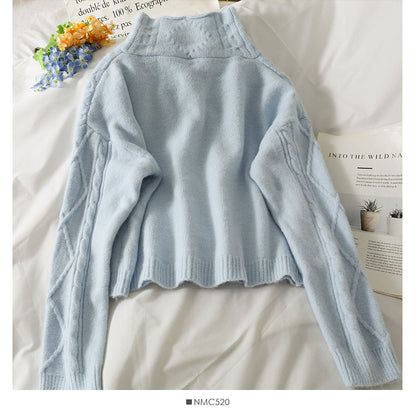 Plaid linen Lapel Long Sleeve Sweater Top  1897