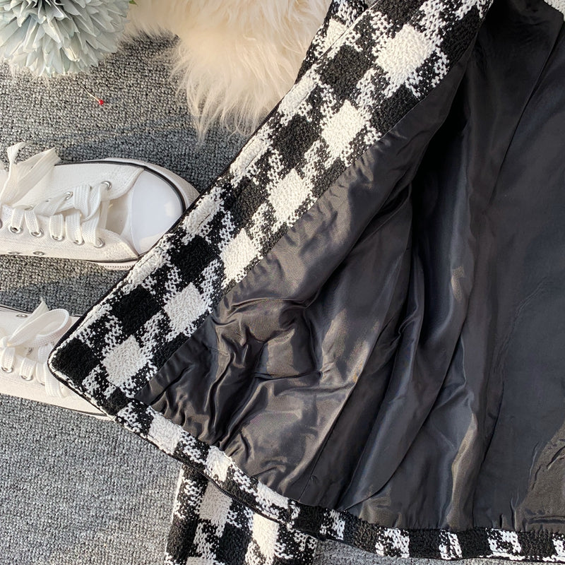 Small fragrant clothes contrast color thousand bird lattice short suit coat  1638