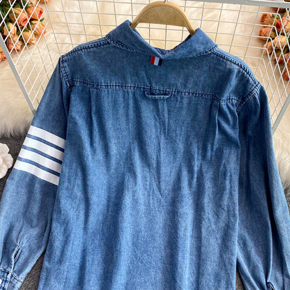 Women's Korean version medium length loose denim shirt coat  1687