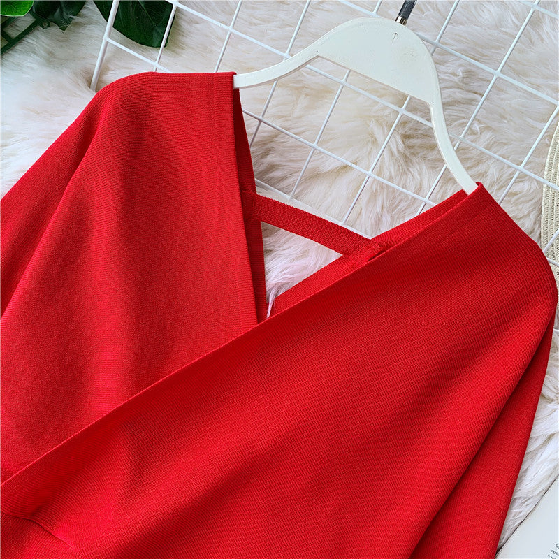 Narrow waist short top with wooden ear edge sweater bottom shirt  1629