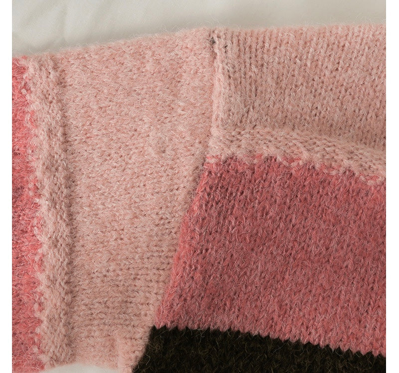 Short long sleeve single breasted knit, cardigan patchwork color sweater  1447