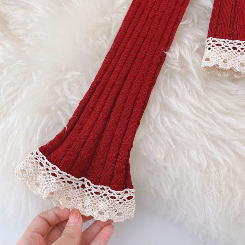 Vintage Knitted Top Women's autumn V-neck lace  1595