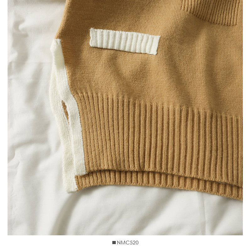 Korean color blocking stripe split loose thin V-Neck Sweater female  2000