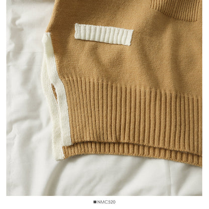 Korean color blocking stripe split loose thin V-Neck Sweater female  2000