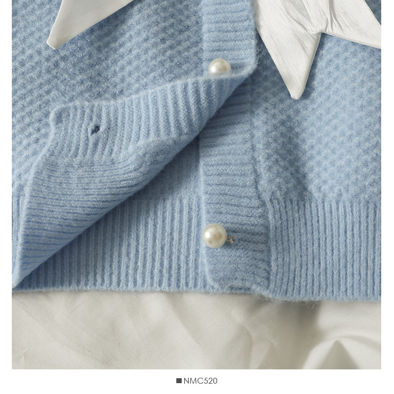 Sweet little fresh stripe single breasted crew neck thin sweater  1810