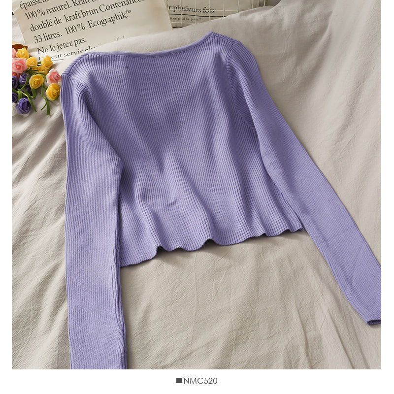 New candy color round neck exposed collarbone suspender sweater for women  1908