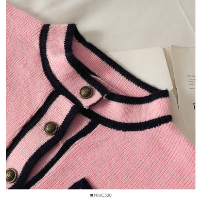 Korean stripe stand collar single breasted cardigan sweater female  1802