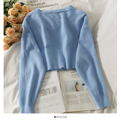 Korean Plaid small short single breasted cardigan sweater  1953