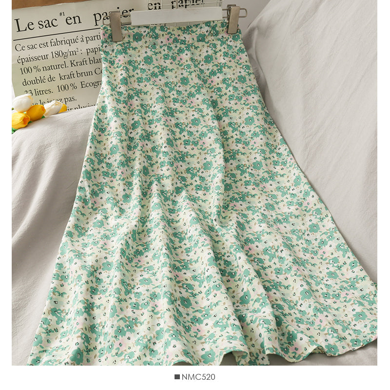 High Waist Hip Wrap Skirt medium length small floral large swing skirt  2504