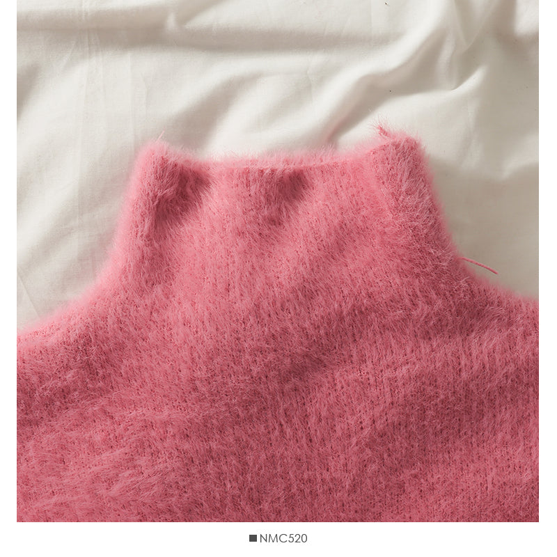Sweater female Plush high neck slim fit solid color versatile long sleeve top  1764