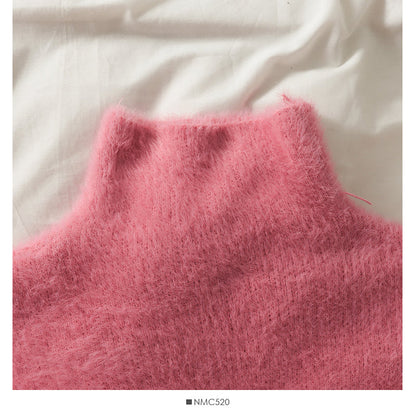 Sweater female Plush high neck slim fit solid color versatile long sleeve top  1764