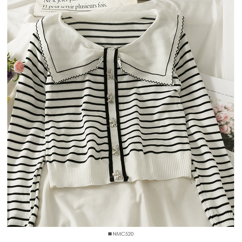 Striped single breasted short slim knit  1921