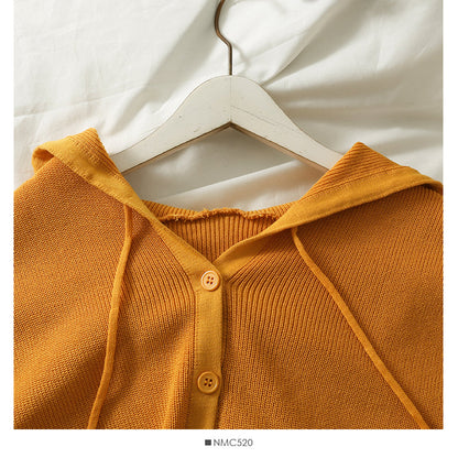 Drawstring hooded slim Sweater Jacket Women  1791