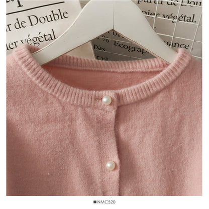 Sweet wind pearl single breasted crew neck cardigan sweater  1718