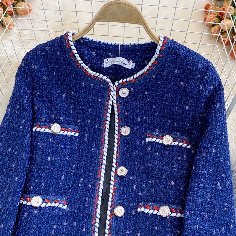 Retro small fragrant tweed coat female  1667