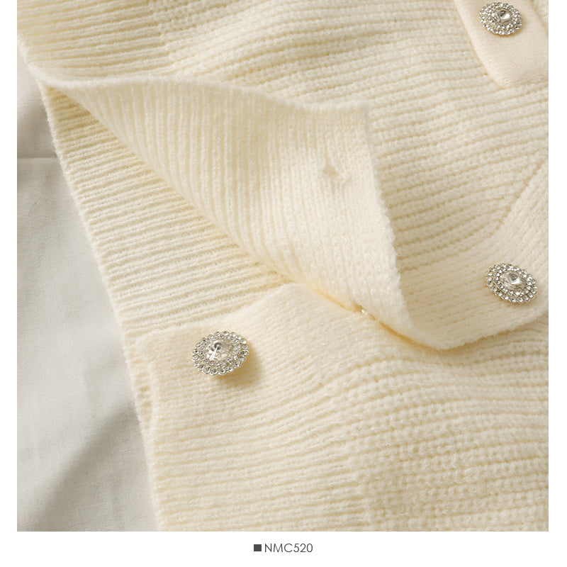 Small and versatile three button V-Neck long sleeved sweater coat  1733