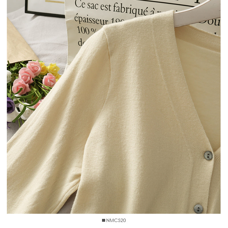 Single breasted V-neck cardigan long sleeve bottomed blouse female  1794