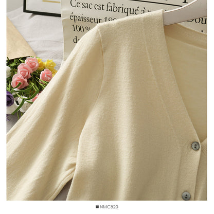 Single breasted V-neck cardigan long sleeve bottomed blouse female  1794