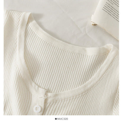 Long sleeve single breasted top women's new short versatile slim knit  1973