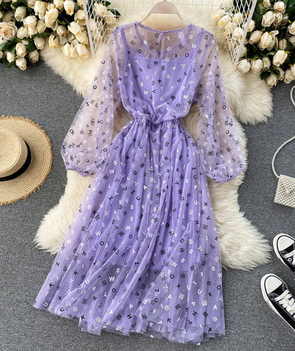 Cute A line letter dress long sleeve dress two pieces sets  1316