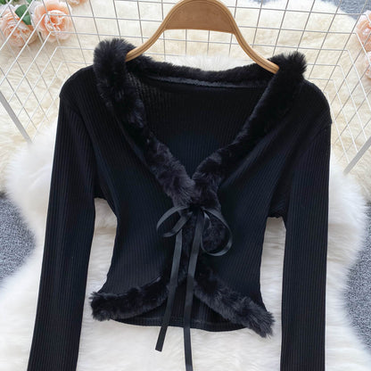 Slim fit short lace up cardigan top  1626