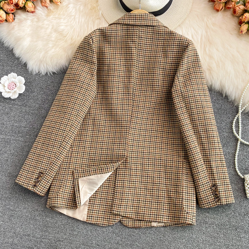 Plaid suit coat wool waist British style  1642