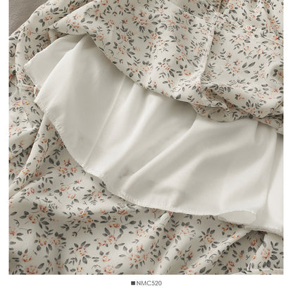 Versatile high waist thin floral skirt  2509