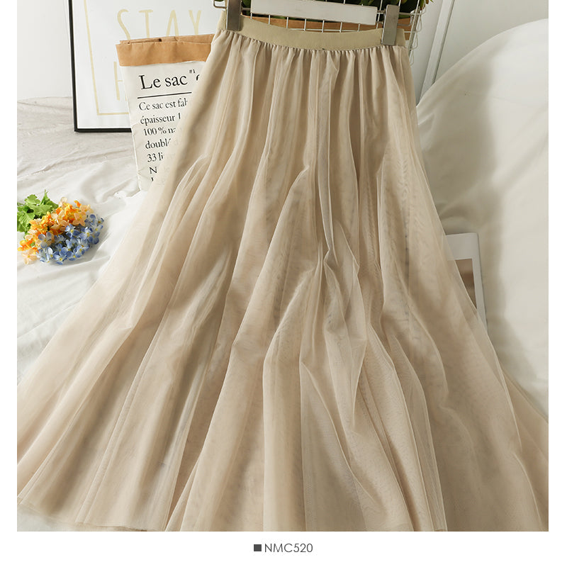 Sweet wind high waist thin medium length solid color skirt  2538