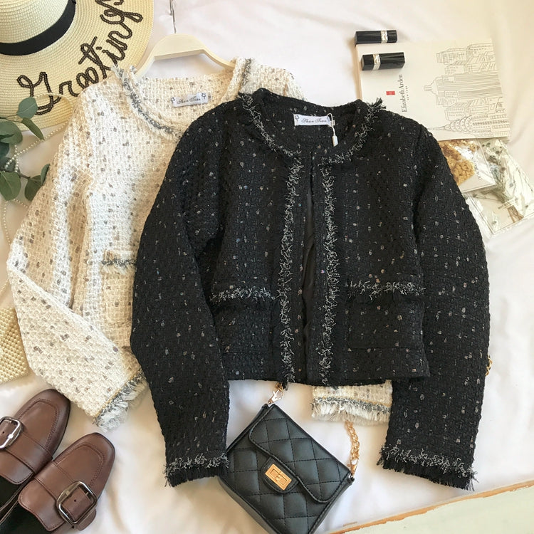 Small fragrant clothes retro short coat spring tassel round neck small coat  1663