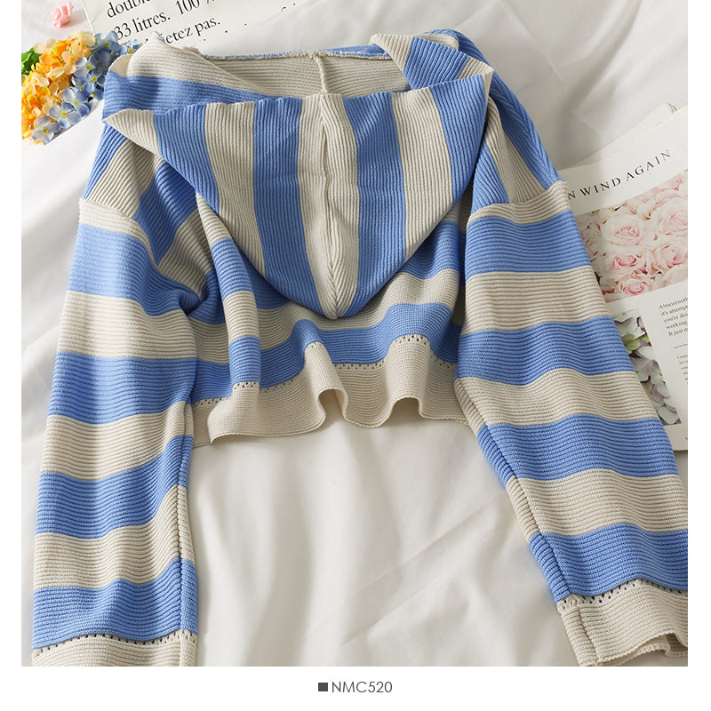 Hooded sweater women's autumn stripe versatile long sleeve Pullover Sweater  1989
