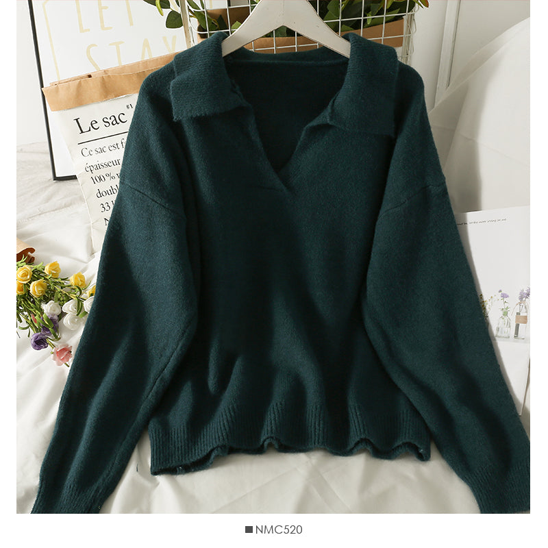 New Vintage Lapel loose thin Pullover Sweater for women  1805
