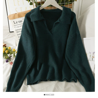 New Vintage Lapel loose thin Pullover Sweater for women  1805