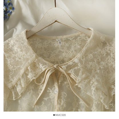 Lace bottomed shirt with vertical stripe knit vest  1714