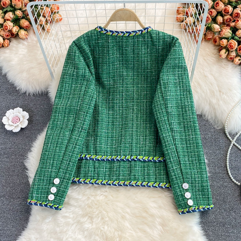 Xiaoxiangfeng tweed woven coat green coat  1657