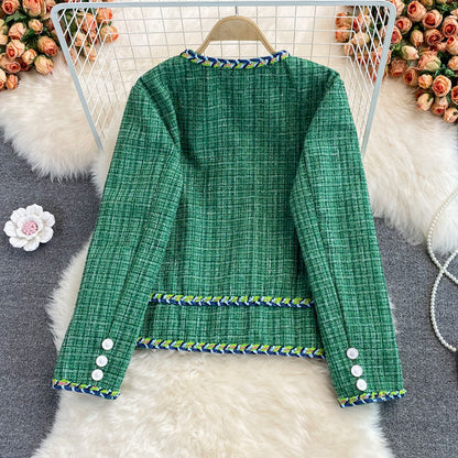 Xiaoxiangfeng tweed woven coat green coat  1657