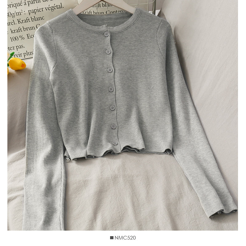 Net red same single breasted short slim fitting long sleeve knitted cardigan  1694