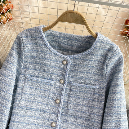 Woven tweed short cardigan suit top  1655