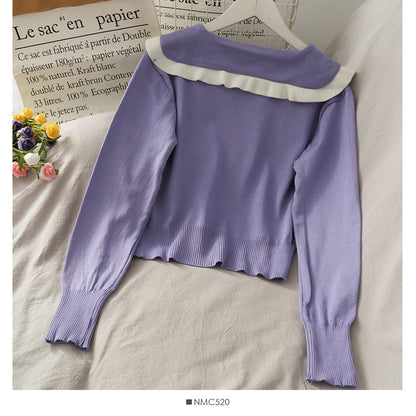 College style white border doll collar single breasted cardigan top  1806