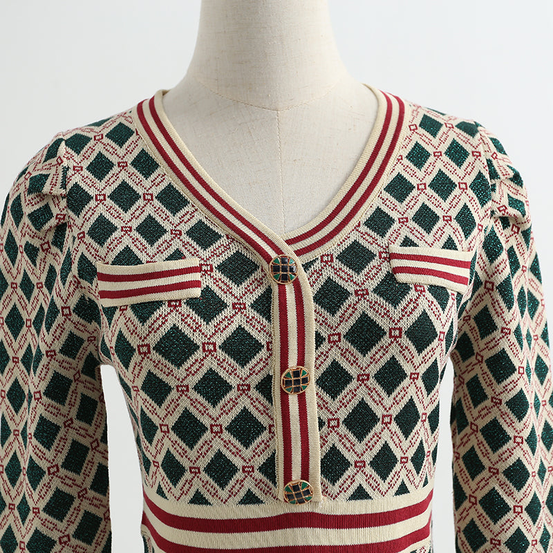 New French fashion aging foreign style small fragrance long sleeve skirt  2422