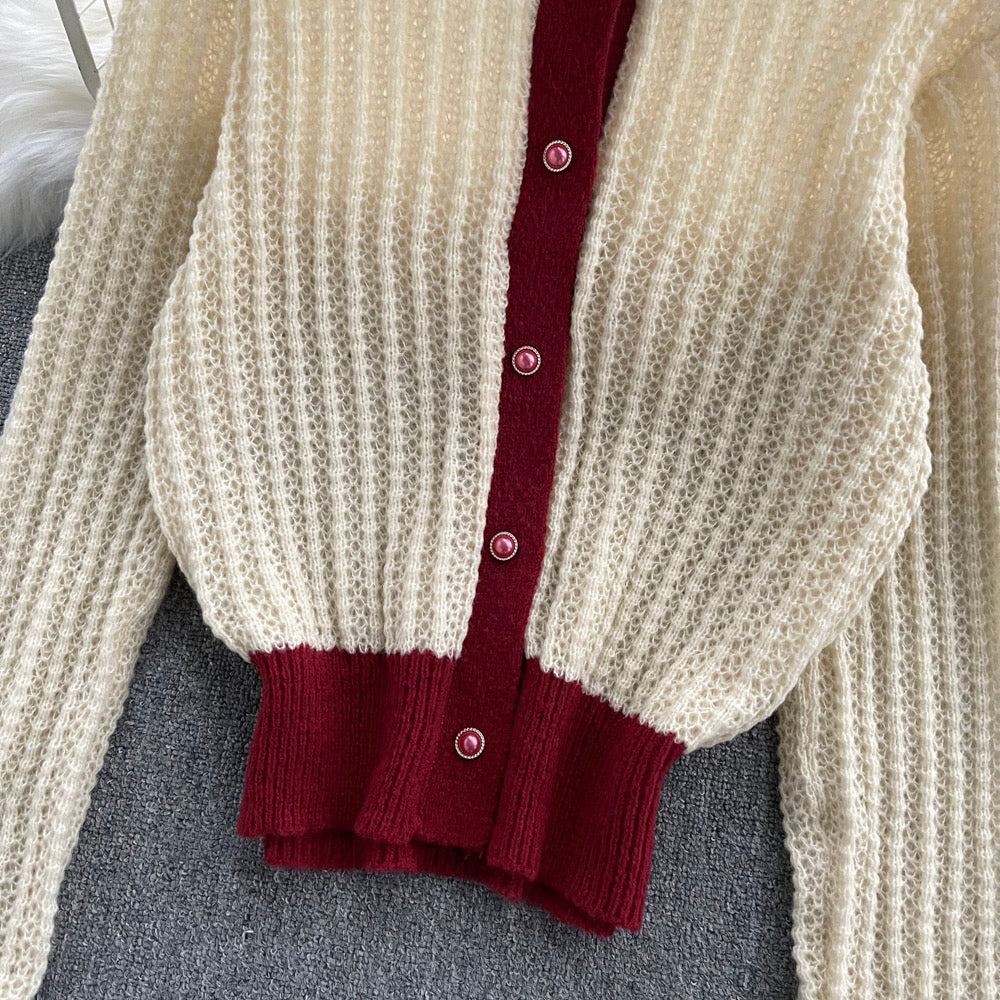 Vintage lazy sweater, single-breasted, loose, versatile, long-sleeve cardigan  1387