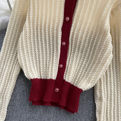 Vintage lazy sweater, single-breasted, loose, versatile, long-sleeve cardigan  1387