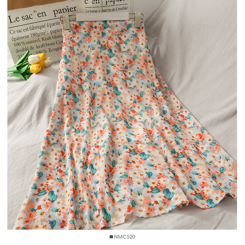 Super fairy floral medium length loose skirt  2569