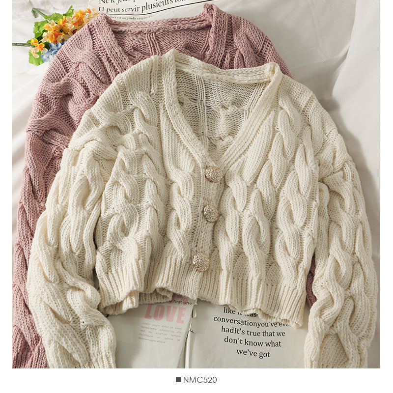 Korean Short twist V-neck single breasted long sleeve  1861