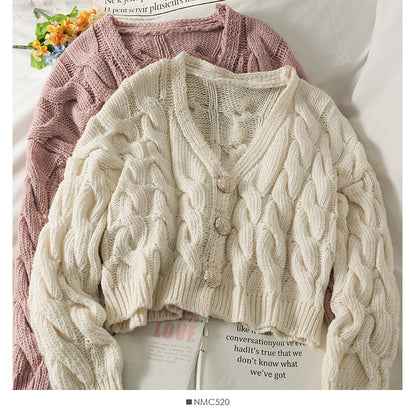 Korean Short twist V-neck single breasted long sleeve  1861