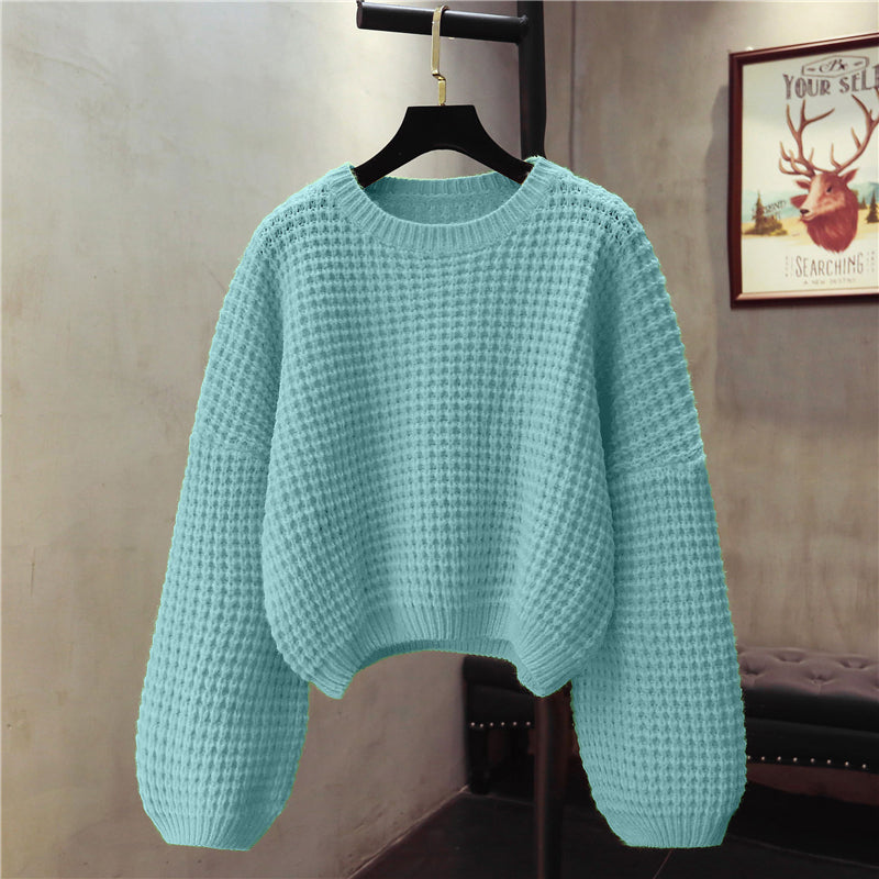 Simple round neck long sleeve sweater  1476